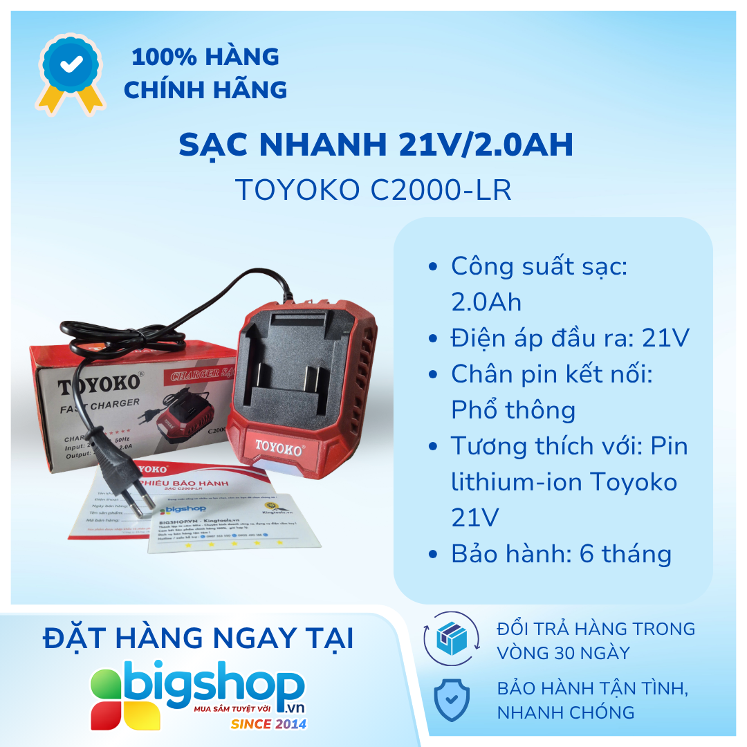 Sạc nhanh 21V/2.0Ah TOYOKO C2000-LR