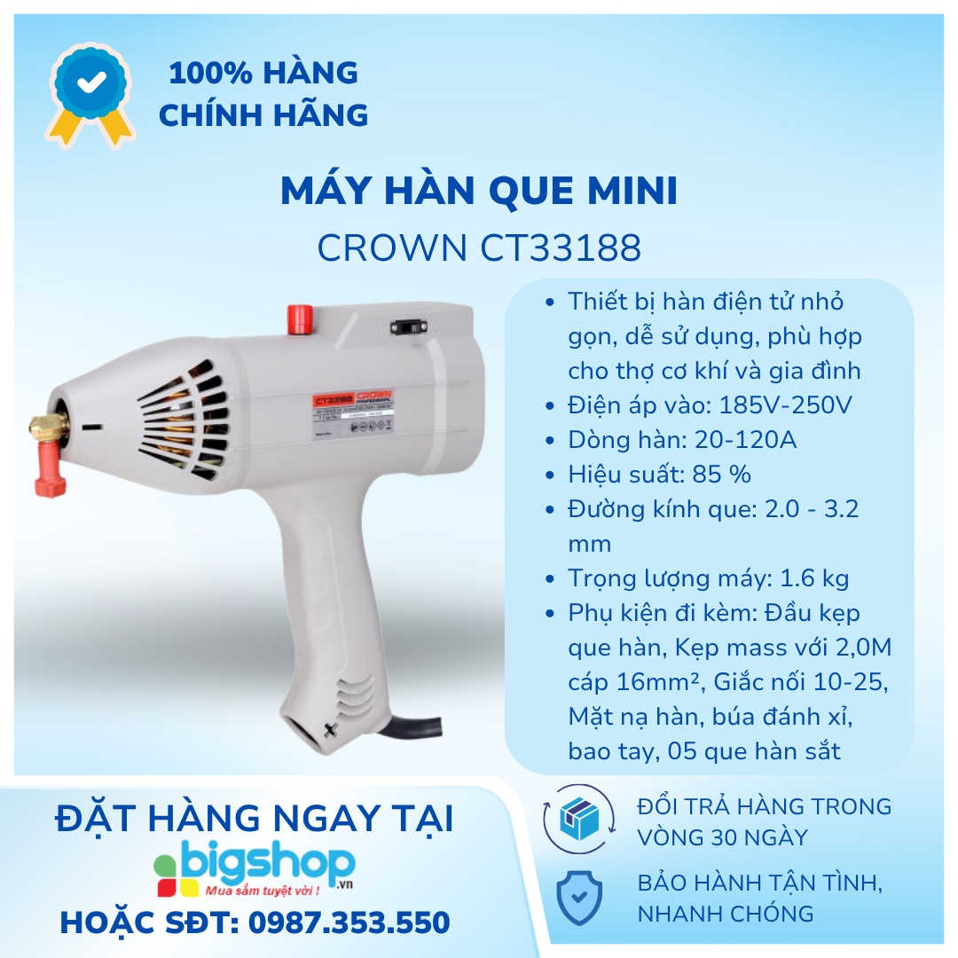 Máy hàn que mini Crown CT33188 (Dòng hàn 120A)