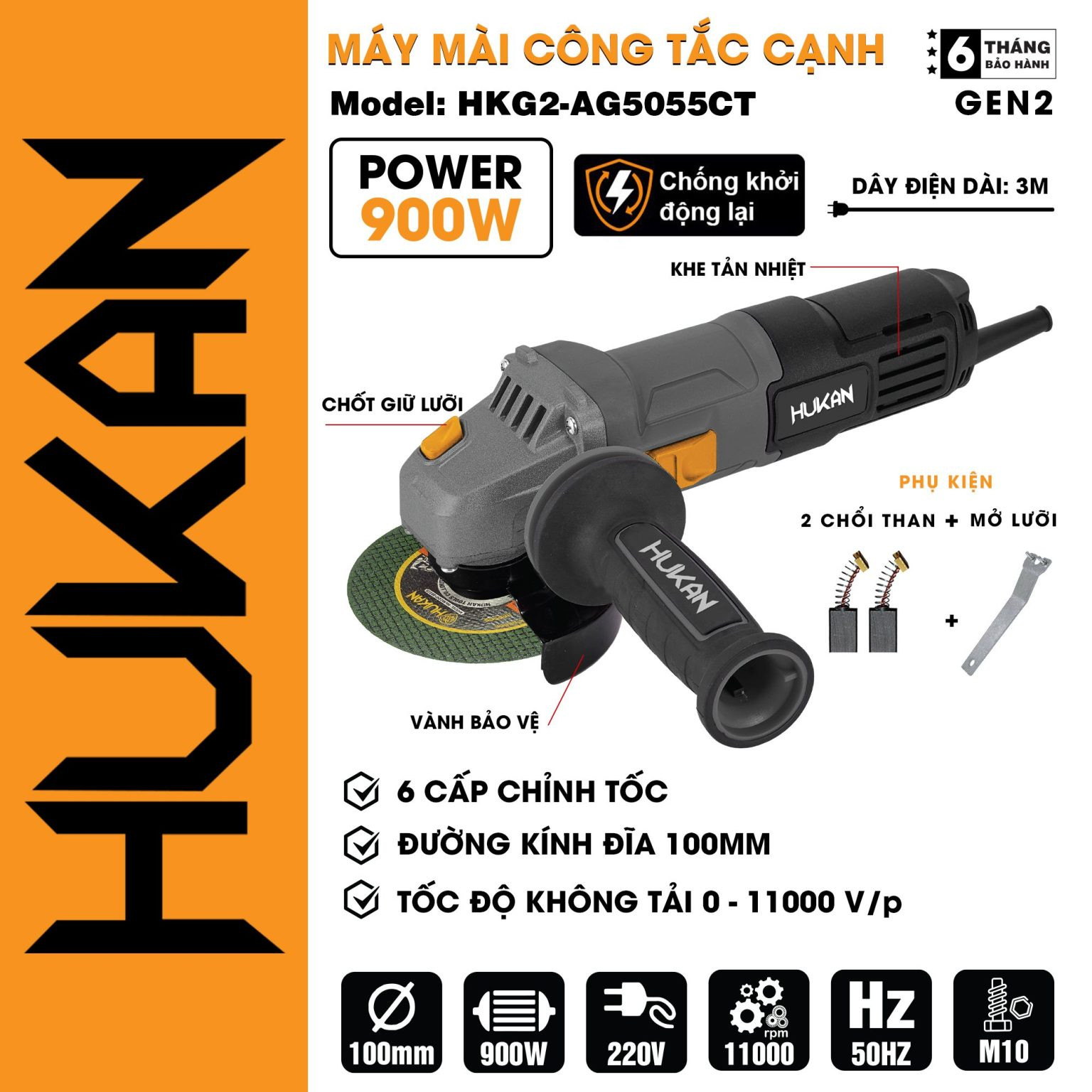 Máy Cắt Mài Sử Dụng Điện 220V HUKAN (GEN2) HKG2-AG5055CT