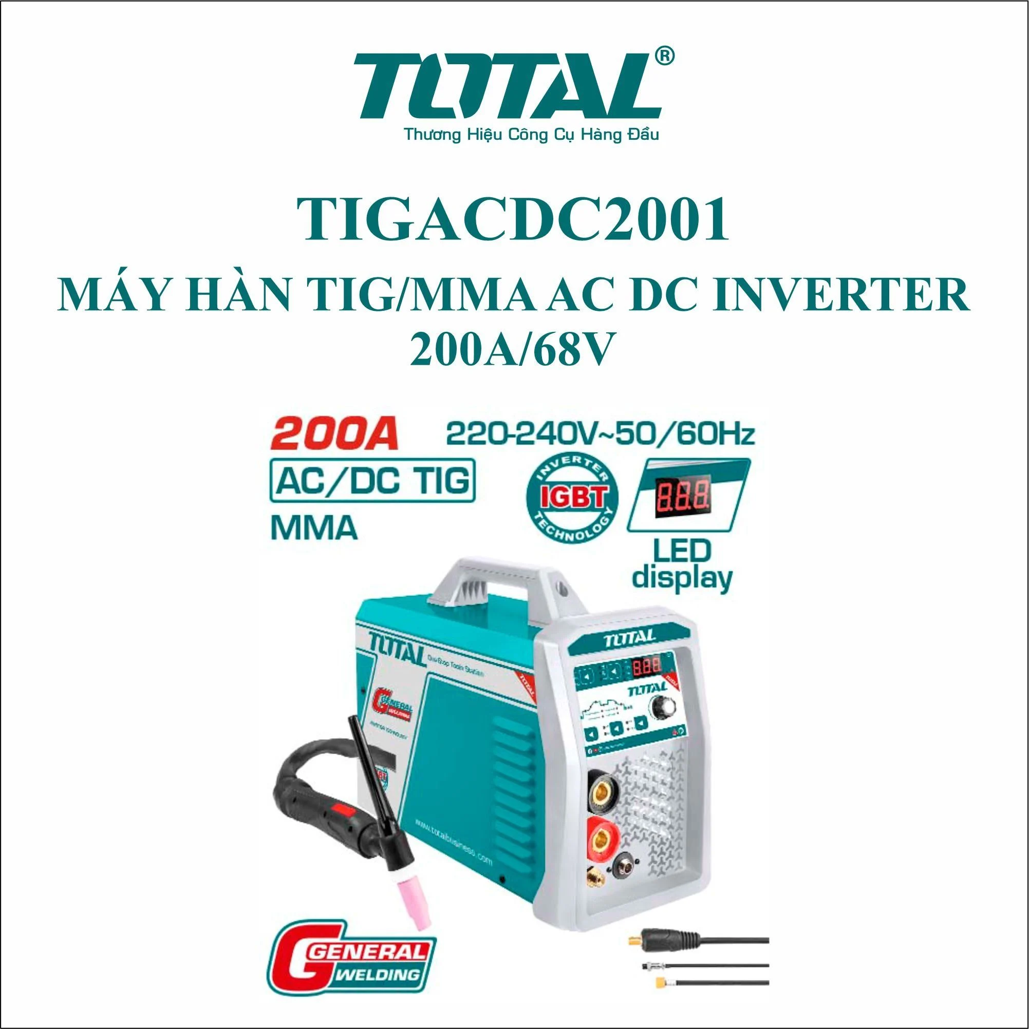 Máy hàn TIG/MMA AC-DC 200A Inverter Total TIGACDC2001