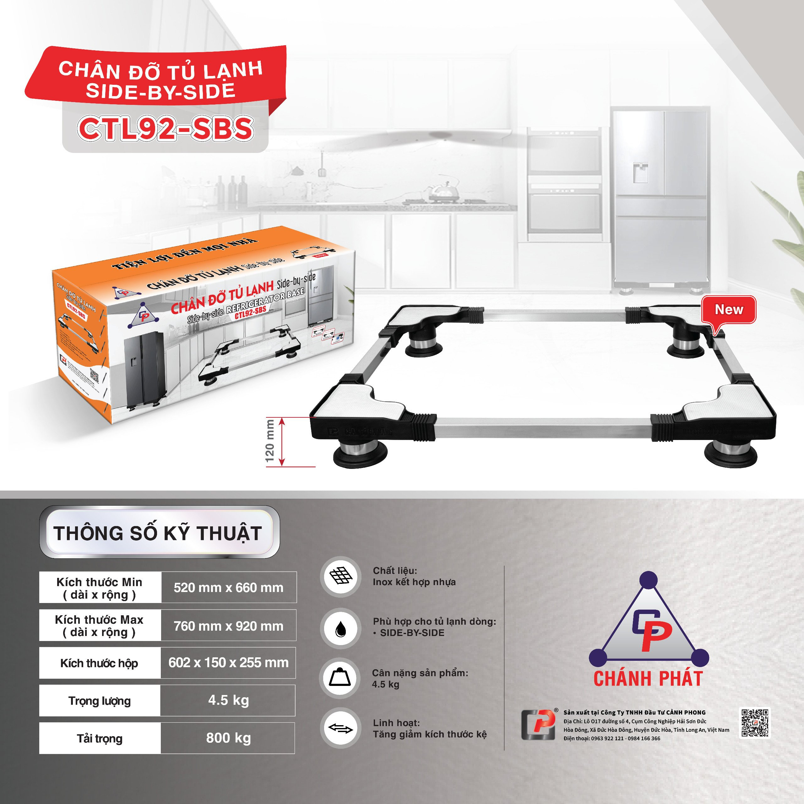 Chân đế đa năng Máy giặt - Tủ lạnh Cảnh Phong CTL92-SBS