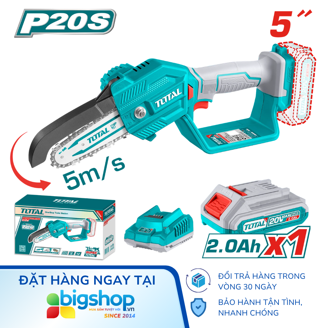 Máy cưa xích dùng pin 20V TOTAL TGSLI20581 (1 Pin 2.0Ah & Sạc)