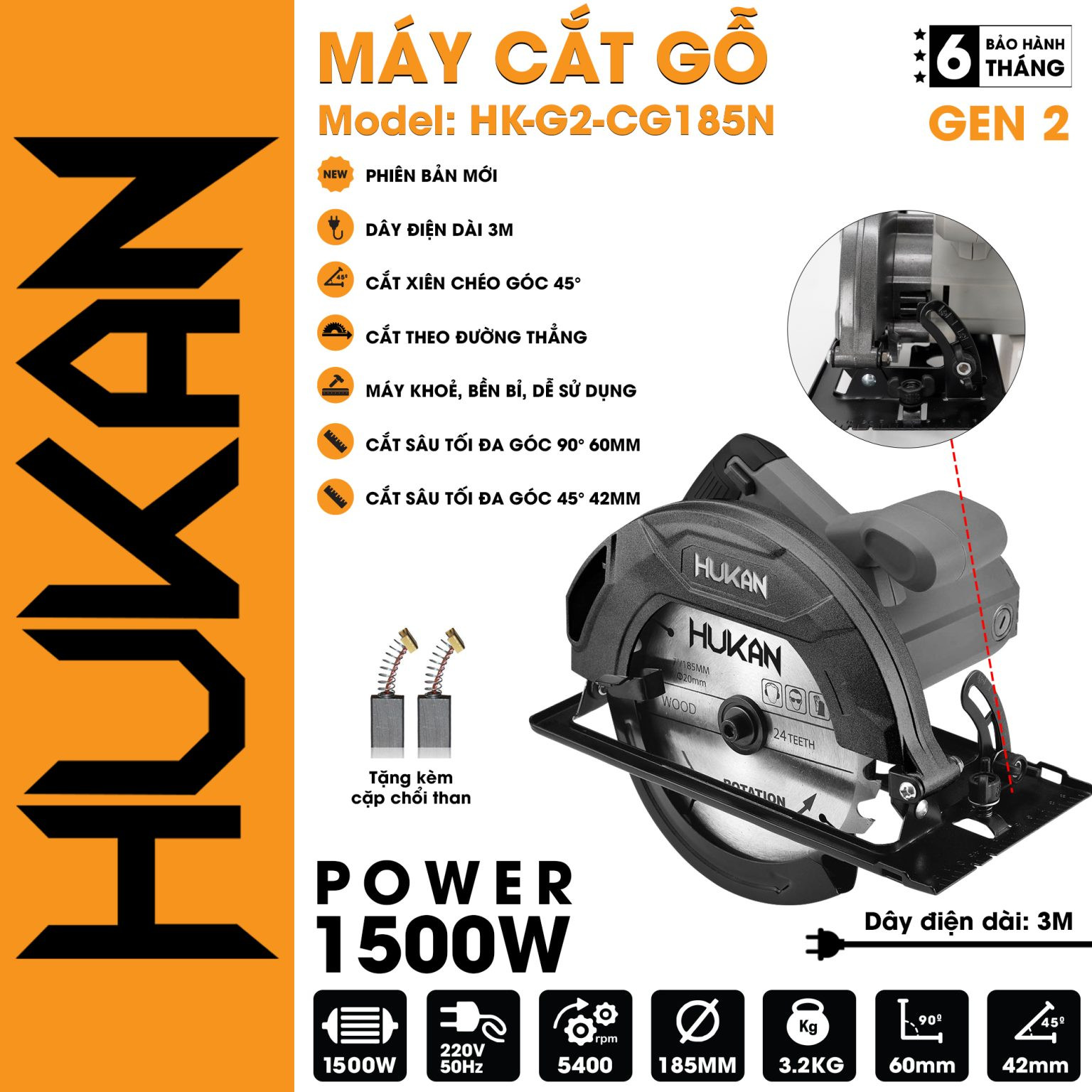 Máy cắt gỗ Hukan HK-G2-CG185N