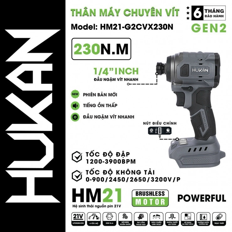 Thân Máy Bắt Vít Dùng Pin HUKAN HM21-G2CVX230N ( Chưa Pin & Sạc )