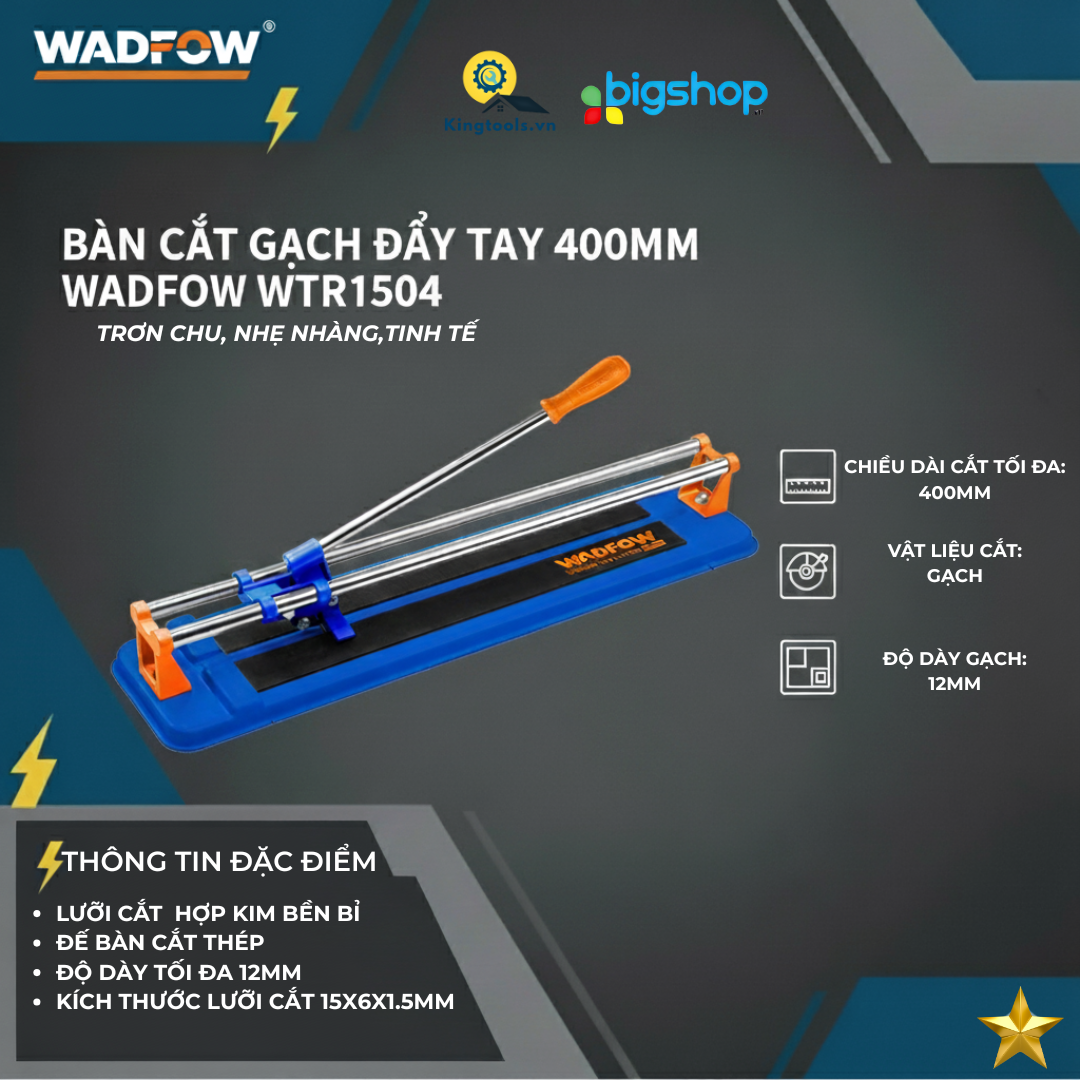 Bàn cắt gạch đẩy tay 400mm Wadfow WTR1504