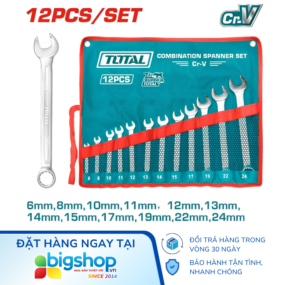Bộ cờ lê vòng miệng 12 món TOTAL THT1022121 (Các kích thước 6-24mm)