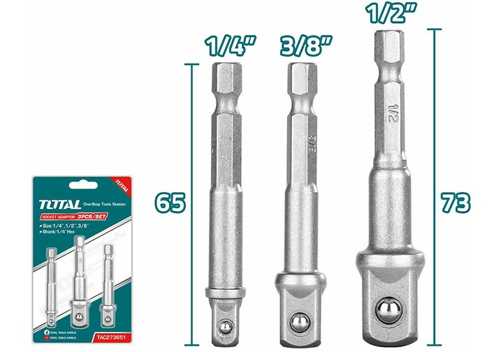 Bộ ba đầu chuyển lục giác sang bulong Total TAC273651 1/2 & 3/8 & 1/4