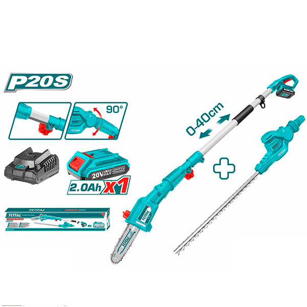 Bộ combo máy cưa cành Total TPSLI20081 và máy cắt hàng rào Total TPHT2016012 dùng pin Lithium 20V Total TPTS201681