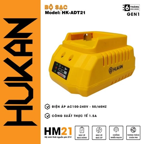 Sạc HUKAN HM21-G1ADT015X, 21V/1.5ah, chân pin phổ thông