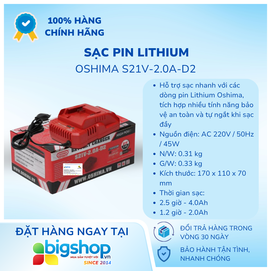 Sạc pin Lithium OSHIMA S21V-2.0A-D2