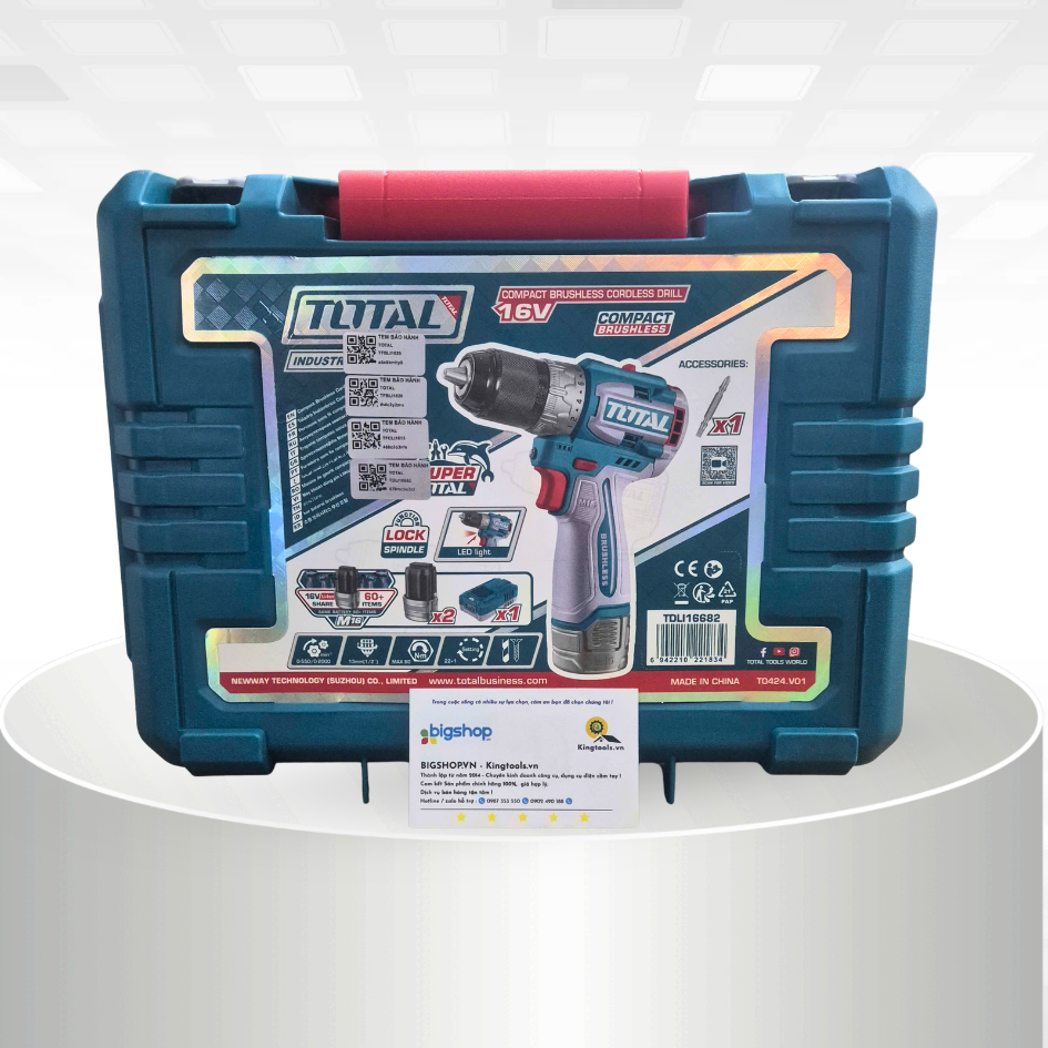 Máy khoan vặn vít dùng pin 16V TOTAL TDLI16682 (Lực siết 60Nm) - 2 pin 16V và sạc