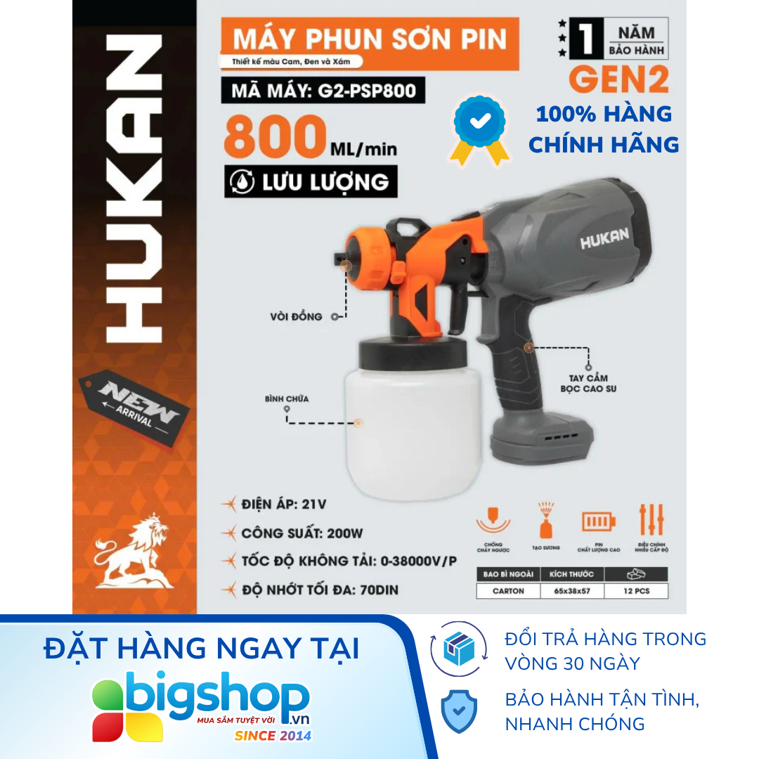 Máy phun sơn dùng pin HUKAN G2-PSP800 (GEN 2) - Thân máy