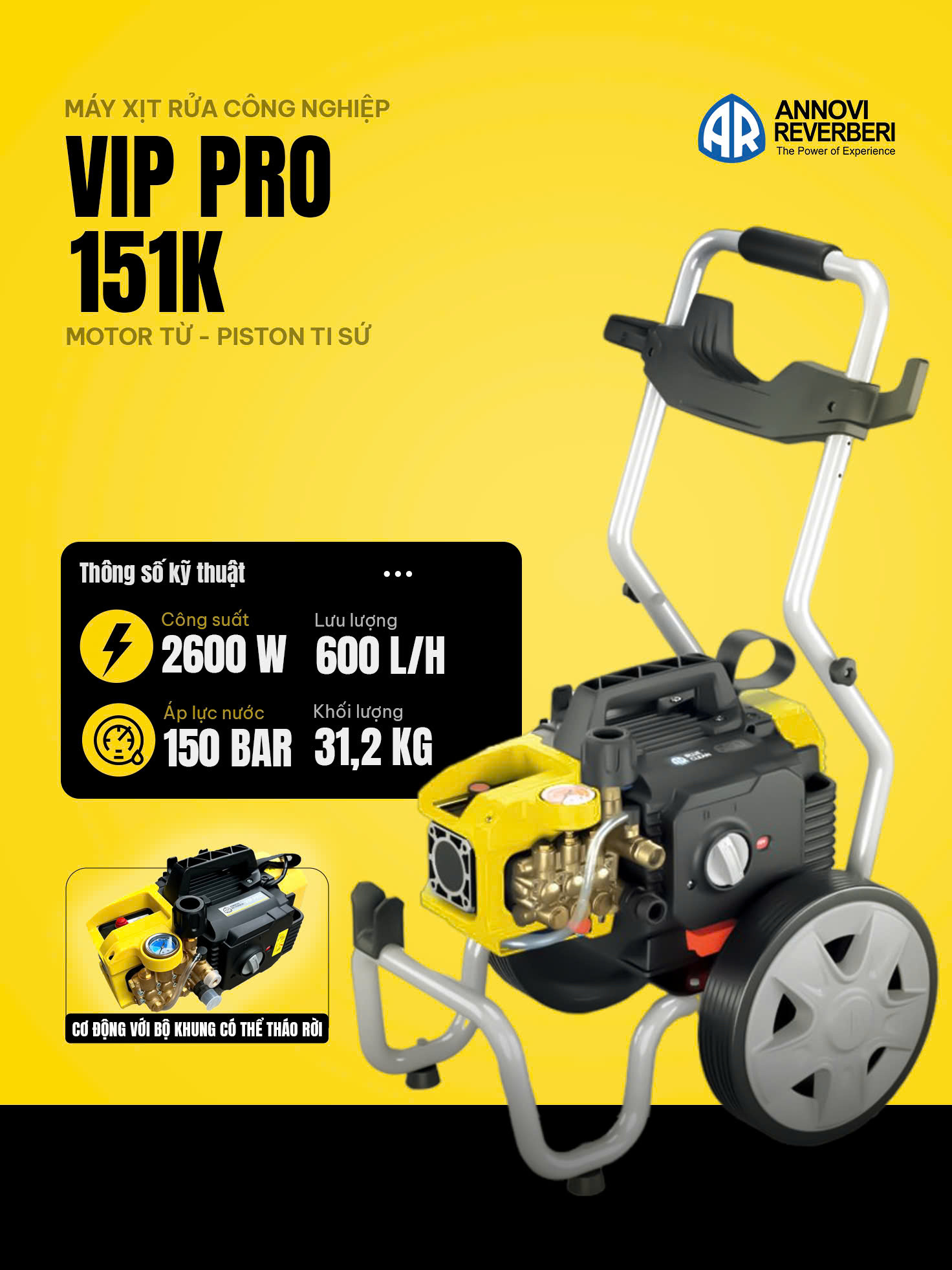 Máy xịt rửa áp lực cao công nghiệp Annovi Reverberi Italy, model VIP Pro 151K