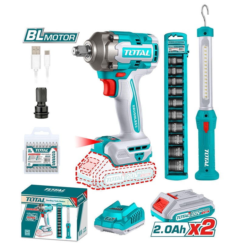 Bộ combo máy siết buloong không chổi than TIWLI2040 & dèn làm việc TWLI35261 dùng pin 20V