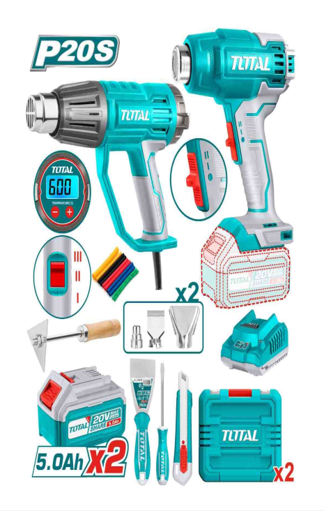 Bộ combo máy thổi nhiệt TB20056 dùng điện 2000W & máy thổi nhiệt TBLI20025 dùng pin 20V