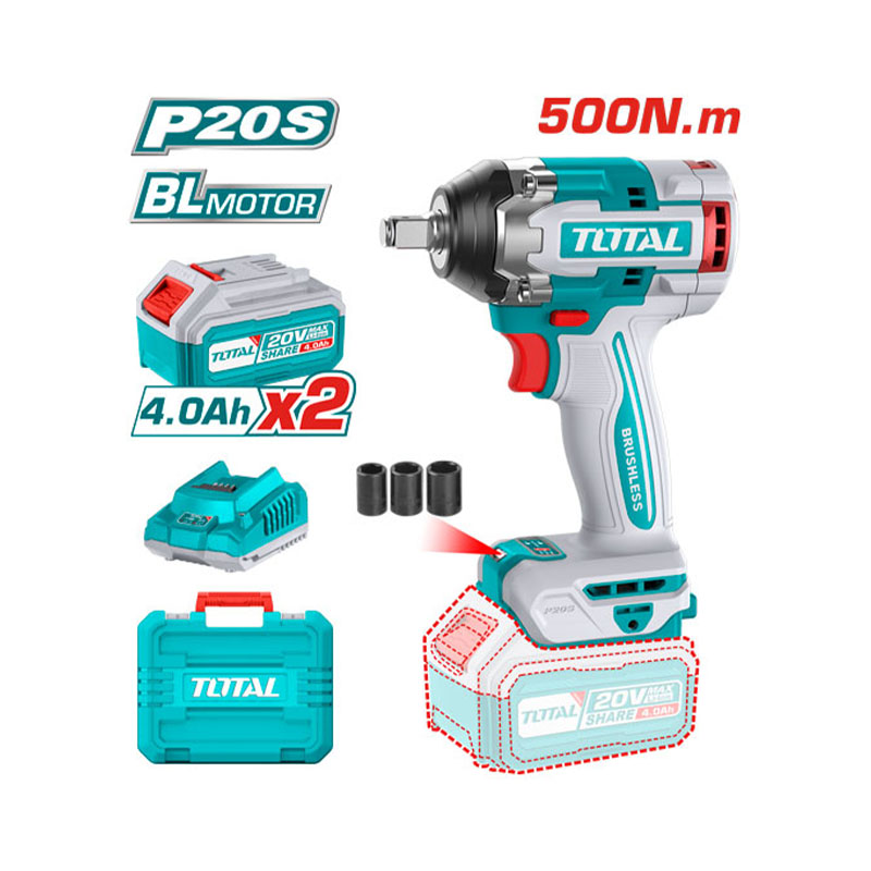 Bộ combo máy siết buloong TIWLI2050 & máy đánh bóng TAPLI2018 không chổi than dùng pin 20V & máy xay cầm tay Total TJB037T dùng pin TOSLI240686