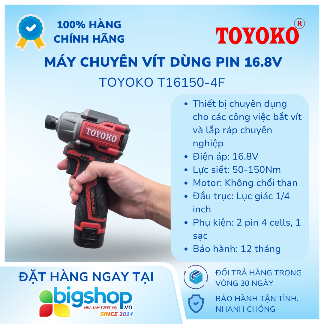 Máy chuyên vít dùng pin 16.8V TOYOKO T16150-4F (Lực siết 150Nm)