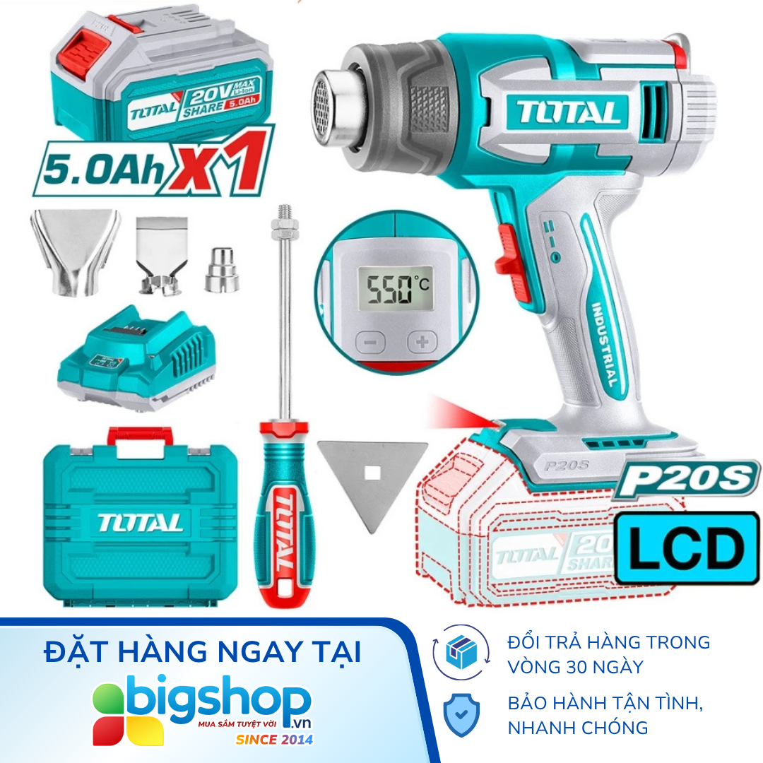Máy thổi nhiệt dùng pin 20V Total TBLI20035 (Kèm 1 Pin 5.0Ah & Sạc)