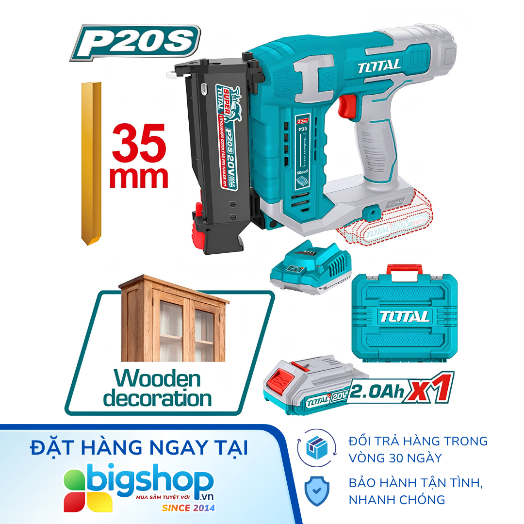 Máy bắn ghim 35mm dùng pin TOTAL TCBNLI3606 (1 pin 2.0Ah và 1 sạc)